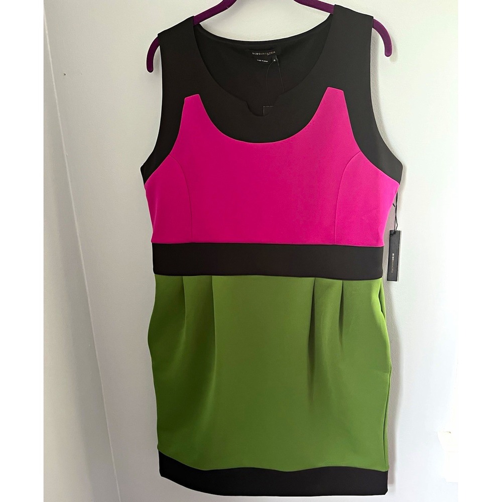 BCBGMAXAZRIA Women's XL Sheath Dress Sleeveless Colorblock  Zip Pockets